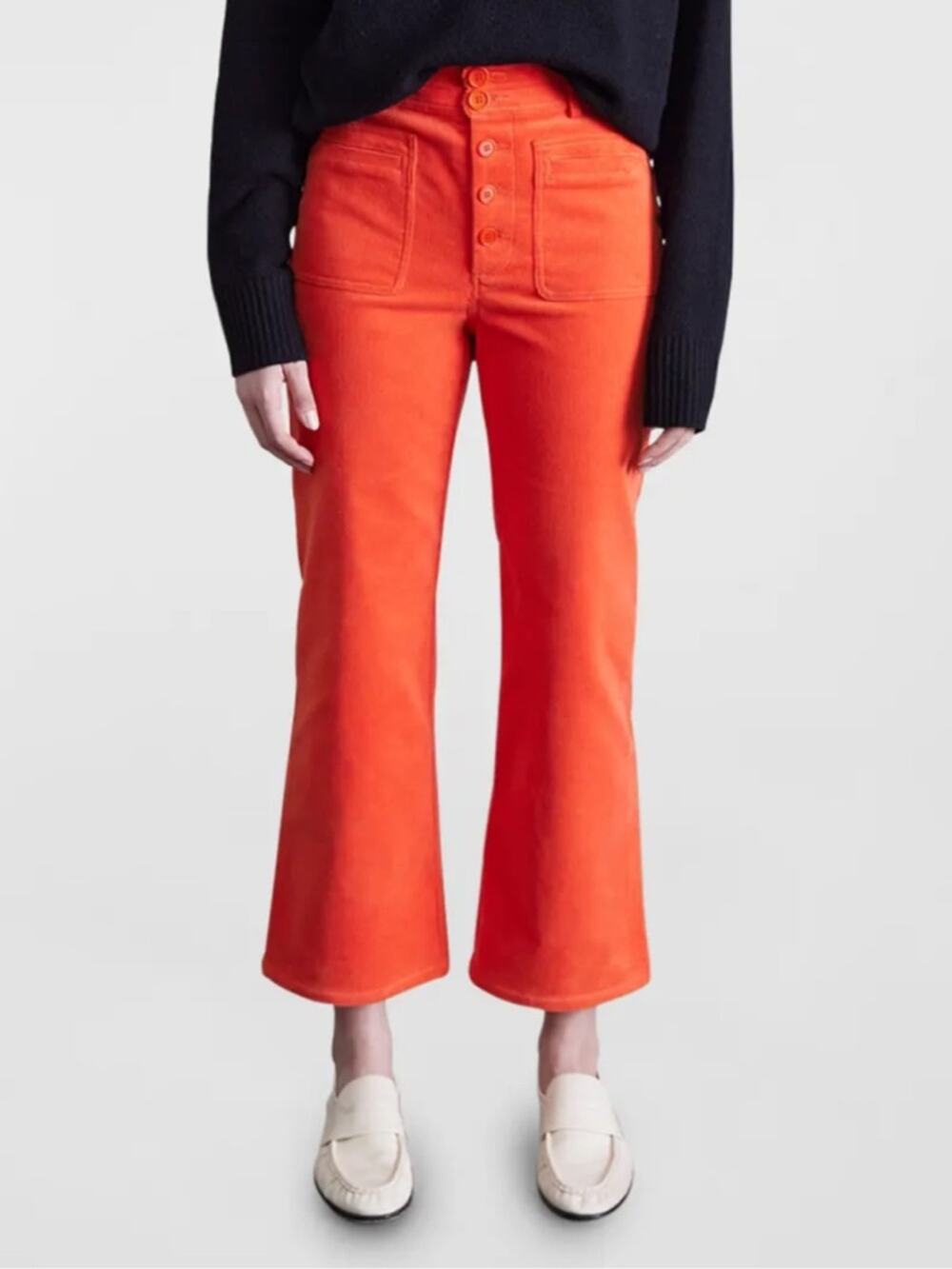 Apiece apart Marston High-Rise Cropped Flare Pants Orange corduroy Sz 4